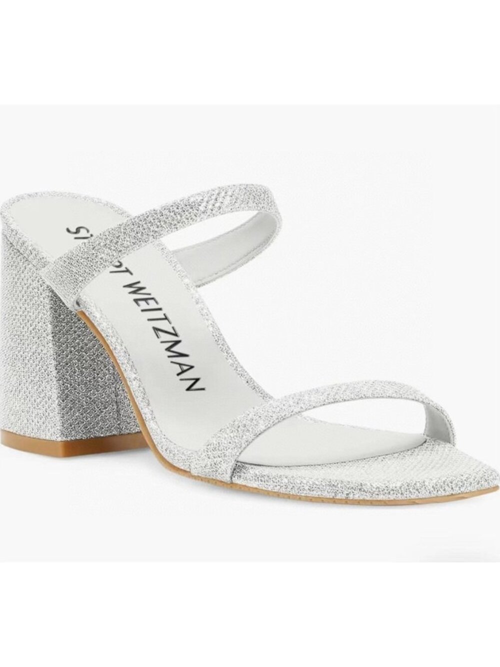 $550 Stuart Weitzman Flareblock 85 Slide MULE METALLIC Silver Heel 8 (DD21)